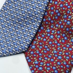 Tailorbyrd Ties 100% Silk Set of 2 Men's Necktie Floral Dogs Blue Red Made USA